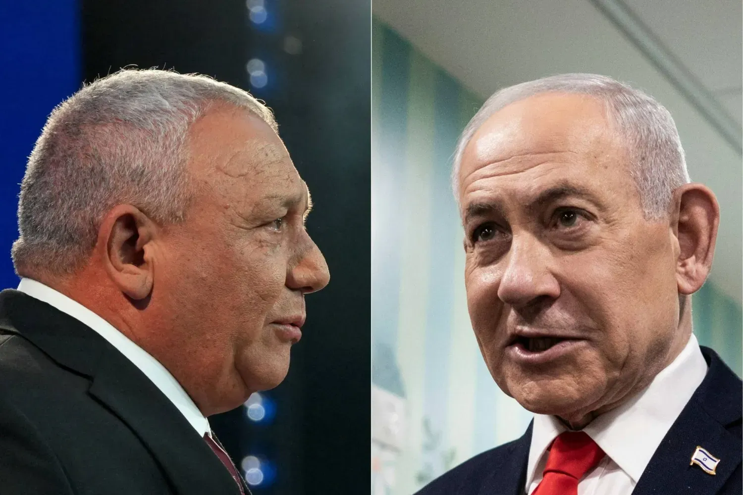 Yaşar Partisi lideri Gadi Eisenkot ile Binyamin Netanyahu’yu bir arada gösteren fotoğraf (AFP)