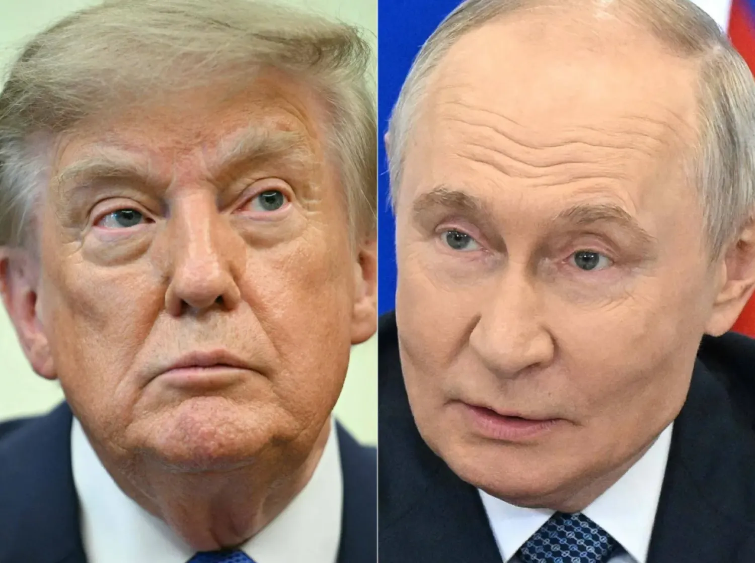  This combination of pictures shows (L/R) US President Donald Trump in the Oval Office of the White House in Washington, DC, on August 10, 2026 and in this pool photograph distributed by the Russian state agency Sputnik, Russia's President Vladimir Putin in the Novosibirsk region on August 11, 2026. (AFP)