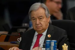 UN Secretary-General Antonio Guterres attends the third session of the G20 Leaders' Meeting in Rio de Janeiro, Brazil, on November 19, 2024. (Photo by Luis ROBAYO / AFP)