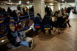 People take shelter inside a metro station during a Russian military strike, amid Russia's attack on Ukraine, in Kyiv, Ukraine December 13, 2024. REUTERS/Alina Smutko
