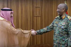 Sudanese army commander and head of the Transitional Sovereignty Council Abdel Fattah al-Burhan meets with Saudi Vice Minister of Foreign Affairs Eng. Waleed bin Abdulkarim El-Khereiji in Port Sudan. (Transitional Sovereignty Council on X) 