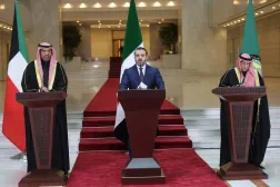 Kuwait's Foreign Minister Abdullah Ali al-Yahya (L), Syrian Foreign Minister Asaad Hassan al-Shibani (C) and Gulf Cooperation Council Secretary General Jasem Mohamed Albudaiwi (R) attend a press conference after their meeting in Damascus, Syria, 30 December 2024. (EPA) 