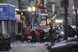 Emergency personnel work the scene on Bourbon Street after a vehicle drove into a crowd on New Orleans' Canal and Bourbon Street, Wednesday Jan. 1, 2025. (AP) 