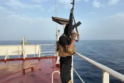 A screen grab taken from a handout video released by the Houthis military media center on 08 July 2025 shows Houthi fighters aboard the Liberian-flagged bulk carrier, the Magic Seas, in the Red Sea off the port city of Hodeidah, Yemen, 06 July 2025. EPA/HOUTHIS MILITARY MEDIA CENTER / HANDOUT 