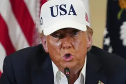 President Donald J. Trump speaks at a roundtable discussion at the Community Emergency Operations Center in Kerrville, Texas, Friday, July 11, 2025. (Ricardo B. Brazziell/Austin American-Statesman via AP)

