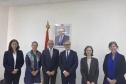 Mustapha Noman and a European mission delegation visiting Yemen’s temporary capital Aden (Saba News Agency)