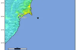 A handout shakemap made available by the United States Geological Survey (USGS) shows the location of a 7.4-magnitude earthquake hitting off Kamchatka, Russia, 20 July 2025. EPA/USGS HANDOUT 