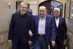 Lebanese parliament Speaker Nabih Berri (R) and Secretary of Iran’s Supreme National Security Council Ali Larijani in Beirut in November. (AP) 