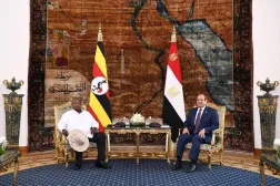 Egyptian President Abdel Fattah al-Sisi meets with his Ugandan counterpart Yoweri Museveni in Cairo. (Egyptian Presidency) 