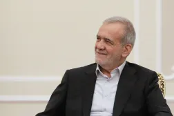 30 July 2024, Iran, Tehran: Iran's President Masoud Pezeshkian meets Hamas chief Ismaeil Haniyeh (not pictured) in Tehran. (Iranian Presidency/dpa) 