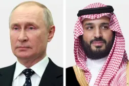 Russian President Vladimir Putin and Prince Mohammed bin Salman bin Abdulaziz Al Saud, Saudi Crown Prince and Prime Minister. (Saudi Foreign Ministry)