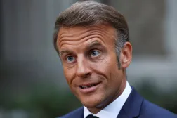French President Emmanuel Macron speaks with the media after a meeting with US President Donald Trump, Ukrainian President Volodymyr Zelenskyy and European leaders, amid negotiations to end the Russian war in Ukraine, at the French Embassy in Washington, DC, USA, 18 August 2025. (EPA)