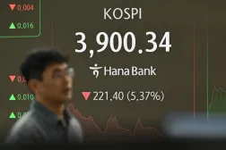 Güney Kore'nin KOSPI endeksini gösteren bir ekran (AFP)