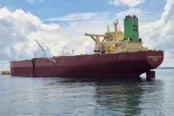 Panamanian-flagged Caribbean Glory vessel with a capacity of 2 million barrels of oil, loads crude oil at a TLU (Tanker Loading Unit) in the Gulf of Morrosquillo, operated by Cenit, owned by Ecopetrol, in Covenas, Colombia October 1, 2025. REUTERS/Nelson Bocanegra 