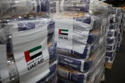 Aid donated by the UAE for the people of Gaza is stored in a warehouse at the port of Limassol, Cyprus November 7, 2025. REUTERS/Yiannis Kourtoglou P