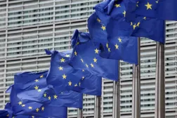 European Union flags flutter outside the EU Commission headquarters in Brussels, Belgium July 16, 2025. REUTERS/Yves Herman 