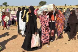 Displaced Sudanese who fled el-Fasher after the city fell to the Rapid Support Forces (RSF), arrive in the town of Tawila war-torn Sudan's western Darfur region on October 28, 2025. (AFP)