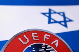 Israeli flag and UEFA logo are seen in this illustration taken September 30, 2025. REUTERS/Dado Ruvic/Illustration
