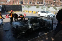 Security and rescue officials inspect the scene of a suicide bomb blast outside the judicial complex in Islamabad, Pakistan, 11 November 2025. (EPA)