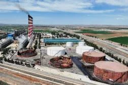 FILE PHOTO: A drone view shows the power plant in Aleppo, Syria, April 15, 2025. REUTERS/Mahmoud Hassano/File Photo