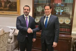 وزير الخارجية السوري أسعد الشيباني ونظيره الأميركي ماركو روبيو في واشنطن (حساب الشيباني عبر منصة إكس)