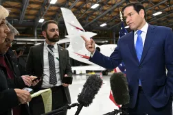 Marco Rubio, Kanada'nın Ontario eyaletindeki John C. Munro Hamilton Uluslararası Havalimanı'nda gazetecilere Sudan hakkında konuşuyor (AP)