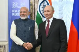 Ekim 2024'te Kazan'da düzenlenen BRICS zirvesi sırasında Putin ile Modi arasındaki görüşmeden (DPA)