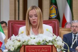 Italian Prime Minister Giorgia Meloni during her speech (Saudi Al-Ekhbariyah). 