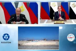 Egyptian President Abdel Fattah al-Sisi and Russian President Vladimir Putin during the launch of the installation of the pressure vessel for the first reactor at the El-Dabaa nuclear plant last month (Egyptian presidency) 