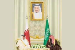 Saudi Crown Prince Mohammed bin Salman bin Abdulaziz Al Saud, holding talks with Emir of Qatar Sheikh Tamim bin Hamad Al Thani at Al-Yamamah Palace in Riyadh - SPA