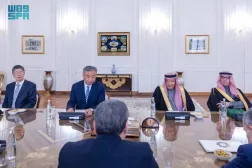 Iranian Minister of Foreign Affairs Abbas Araghchi receives the heads of the delegations of the joint trilateral committee in Tehran on Tuesday. (SPA)