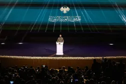 الرئيس السوري خلال مشاركته في ذكرى إسقاط النظام السابق بدمشق يوم 8 ديسمبر الجاري (أ.ف.ب)