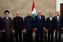 الرئيس اللبناني جوزيف عون مستقبلاً في شهر فبراير الماضي وفداً إيرانياً يضم رئيس مجلس الشورى الإيراني محمد باقر قاليباف ووزير الخارجية عباس عراقجي والسفير الإيراني لدى لبنان مجتبى أماني (الرئاسة اللبنانية)