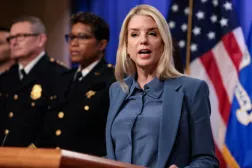 US Attorney General Pam Bondi speaks at a press conference following the arrest in the D.C. pipe bomber investigation, at the Justice Department in Washington, D.C., US, December 4, 2025. REUTERS/Jessica Koscielniak 
