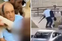 لقطة مركبة مأخوذة من فيديو تظهِر أحمد خلال تصديه للمسلح ثم لحظة إسعافه بعد إصابته بطلقة نارية (متداولة)