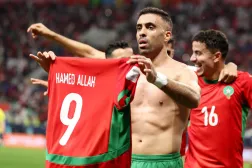 عبدالرزاق حمدالله پس از گل سوم مغرب به امارات جشن گرفت (رویترز)