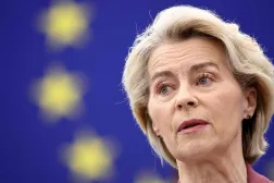European Commission President Ursula von der Leyen speaks during a debate on the preparation of a European Council meeting, at the European Parliament in Strasbourg, eastern France, on December 17, 2025. (Photo by FREDERICK FLORIN / AFP)