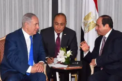 الرئيس المصري عبد الفتاح السيسي خلال لقاء رئيس الوزراء الإسرائيلي بنيامين نتنياهو على هامش اجتماع الجمعية العامة للأمم المتحدة عام 2017 (رويترز)