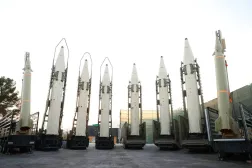 Iranian ballistic missiles are on display during a military parade in Tehran. (Reuters file) 
