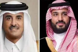 ولي العهد السعودي الأمير محمد بن سلمان والشيخ تميم بن حمد أمير دولة قطر (الشرق الأوسط)
