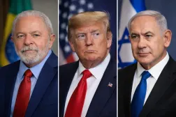 (sağdan sola) İsrail Başbakanı Binyamin Netanyahu, ABD Başkanı Donald Trump ve Brezilya Devlet Başkanı Lula da Silva (Şarku’l Avsat)