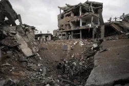 A general view shows destruction in the Bureij camp in the central Gaza Strip on January 9, 2026 following Israeli attacks. Gaza's civil defense agency said Israeli attacks in the Palestinian territory killed at least 13 people, including five children, despite a ceasefire that has largely halted the fighting. (AFP)