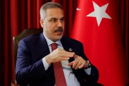 Turkish Foreign Minister Hakan Fidan speaks during an interview with Reuters at the 23rd edition of the annual Doha Forum, in Doha, Qatar, December 6, 2025. REUTERS/Ibraheem Abu Mustafa