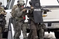 Police officers in the vicinity of a shooting in the Tumbler Ridge area of British Columbia, Canada.