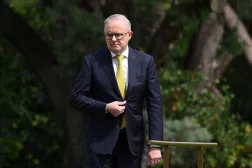 Australian Prime Minister Anthony Albanese attends a ceremonial welcome for Israel’s President Isaac Herzog at Government House in Canberra, Australia, February 11, 2026. (AAP/Lukas Coch via Reuters)