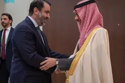 Saudi Minister of Foreign Affairs Prince Faisal bin Farhan bin Abdullah met Syrian counterpart Asaad Al-Shaibani. (SPA)