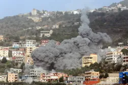 Smoke rises from the site of an Israeli airstrike that targeted a building in the southern Lebanese village of Ain Qana on February 2, 2026. (Photo by MAHMOUD ZAYYAT / AFP)