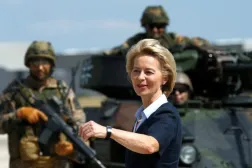 FILE PHOTO: German Defense Minister Ursula von der Leyen visits the Transport Helicopter Regiment 30 (Transporthubschrauberregiment 30) at the Hermann-Koehl-Kaserne in Niederstetten, Germany, August 20, 2018. REUTERS/Ralph Orlowski 