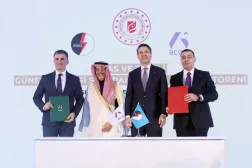 Saudi Energy Minister Prince Abdulaziz bin Salman Al Saud and Turkish Energy and Natural Resources Minister Alparslan Bayraktar attend the signing of a power purchase agreement between Türkiye and ACWA Power in Istanbul on Friday (photo from the Turkish minister’s account on X). 