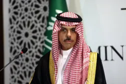 Saudi  FM Prince Faisal bin Farhan bin Abdullah talks to journalists during a joint press conference with his Pakistani counterpart at the foreign ministry in Islamabad, Pakistan, April 16, 2024. (EPA)